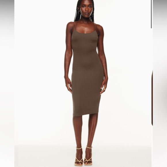 BABATON ARITZIA Brown Contour Scoop back Midi Bodycon Dress Size‎ Large - Picture 1 of 11